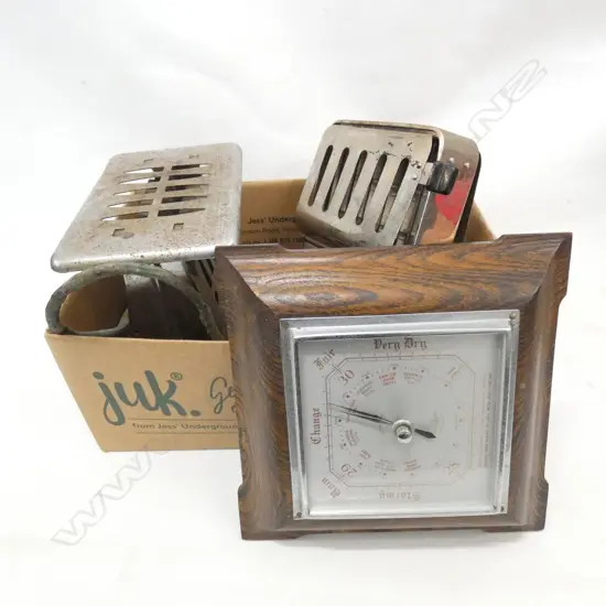BOX LOT 2 VINTAGE TOASTERS + BAROMETER