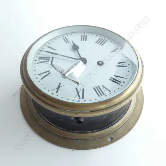 BRASS SHIP'S CLOCK w MILITARY BROAD ARROW MARK TO FLANGE 230mm dia