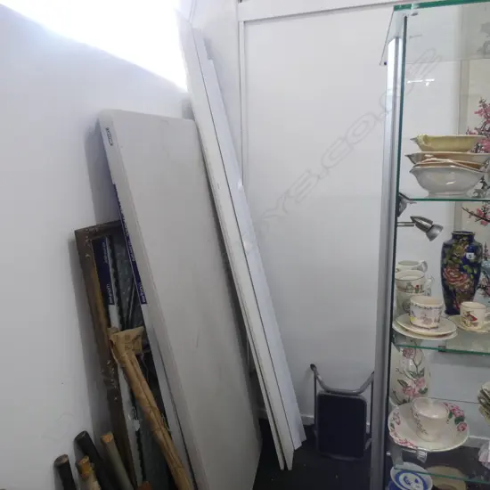 2 MELAMINE SHELFS WITH METAL BRACKETS L APPROX 2400 MM