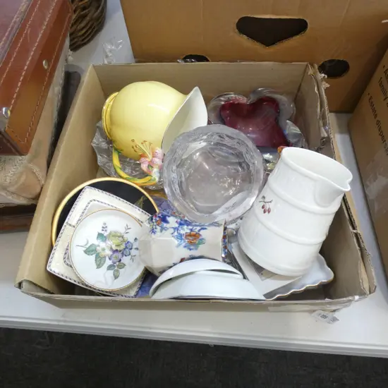 BOX LOT ASST SM CHINA & HEAVY GLASS; INCL MASONS & ROYAL WINTON