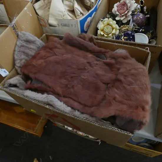 BOX LOT ASST. FURS; STOLES, HATS, COLLARS ETC