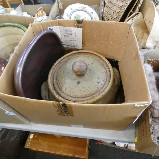 BOX LOT STUDIO POTTERY - LEN CASTLE LARGE DISH? DON THORNLEY TUREEN