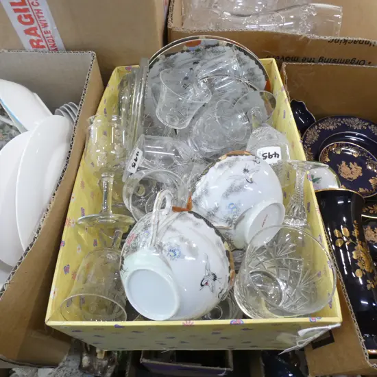 BOX LOT ASST. CRYSTAL GLASSES + 2 TRIOS 