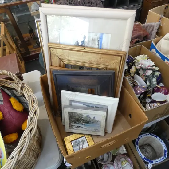 BOX LOT ASST. ARTWORKS & FRAMES 