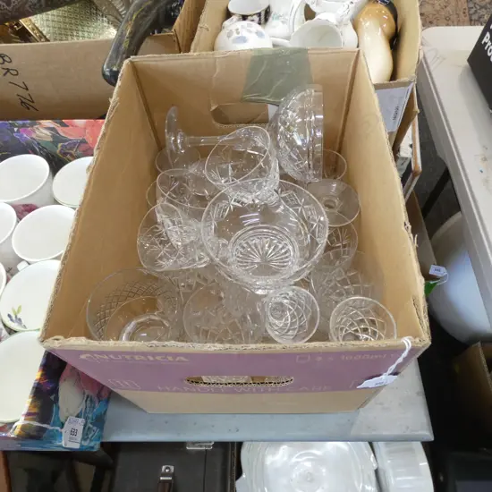 BOX STEMMED CRYSTAL GLASSES; VARIOUS SIZES 