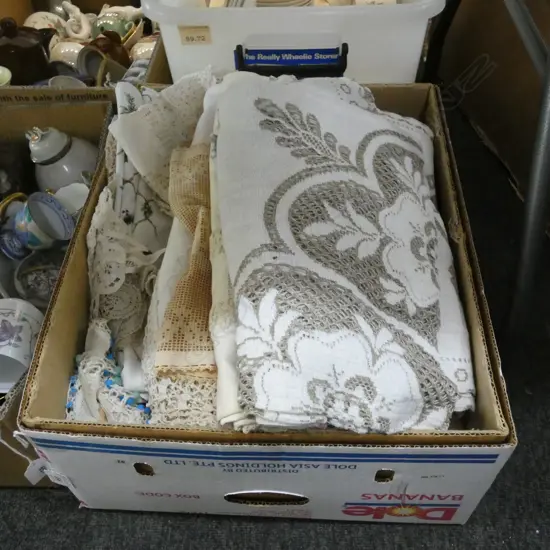 BOX LOT ASST. LACE & LINENS