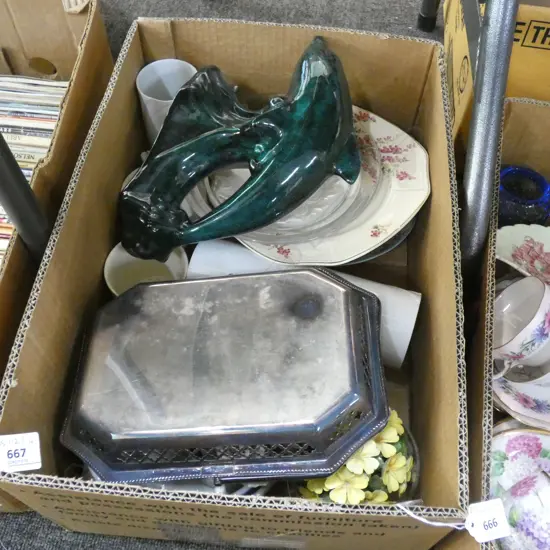 BOX LOT ASST CHINA / GLASS ETC; INCL BLUE MOUNTAIN ETC.
