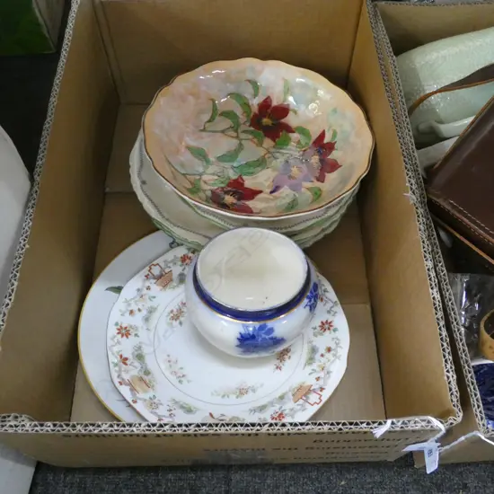 BOX ASST CHINA INCL RD MAGNELLA BOWL / MASONS CROYSDALE ETC.