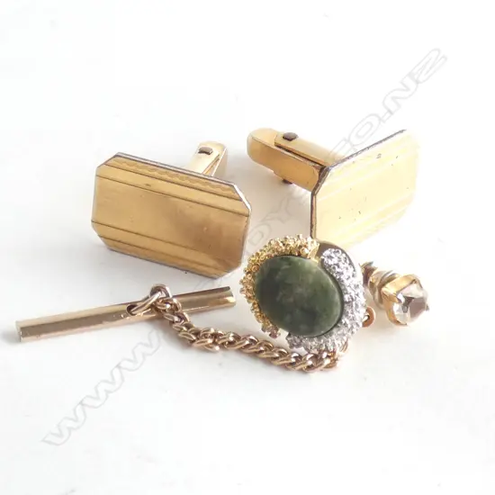 PR GOLD PLATE CUFFLINKS + 1 OTHER & STUD