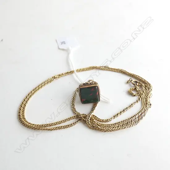 ROLLED GOLD CHAIN & BLOOD STONE FOB