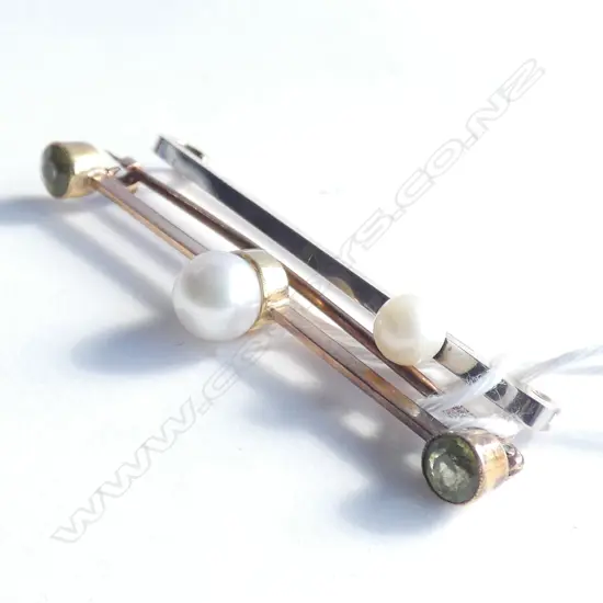 TWO 9CT GOLD AND PEARL BAR BROOCHES