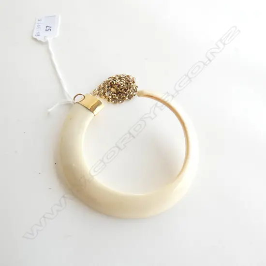 TUSK MOUNTED ON 18CT GOLD 41 GRAMS + 9CT CHAIN 8.8 GRAMS