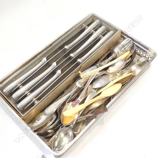 SILVER PLATE TRAY OF OLD CUTLERY 