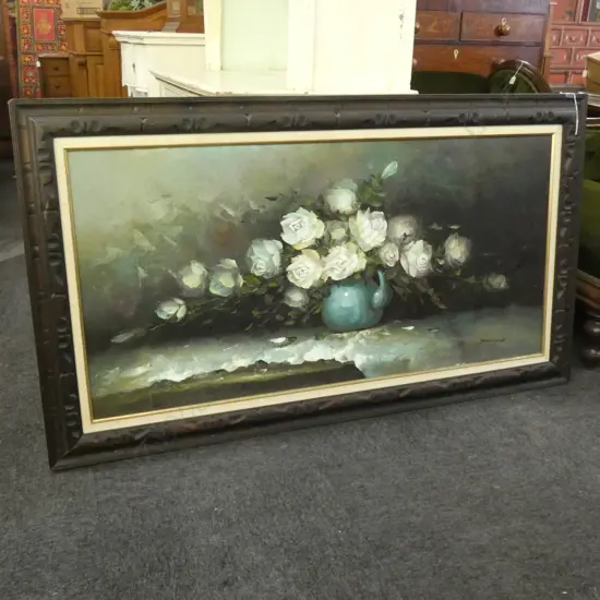 OIL ON CANVAS STILL LIFE SIGNED JOHNSON l 1420 mm