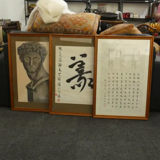 3 CHINESE INK & CHARCOAL ARTWORKS...