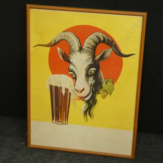 VINTAGE ADVERTISTING PRINT; GOAT w. BEER 550x405mm