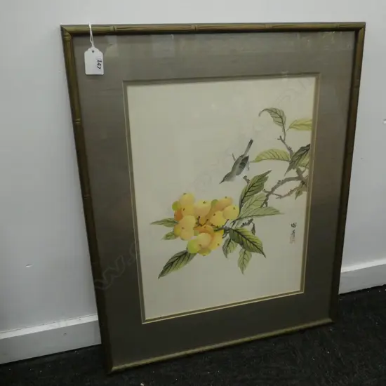 CHINESE W/C BIRD w. YELLOW BERRIES 400x300mm