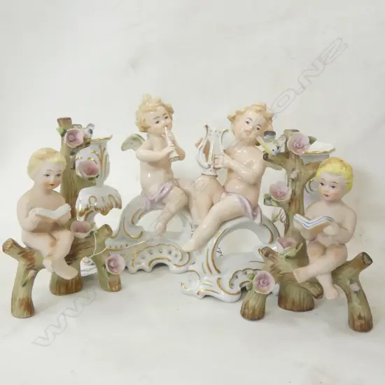PR KAISER PORCELAIN CHERUB CANDLE HOLDERS (H160MM) + PR BISQUE CHERUB ORNAMENTS (H140MM)