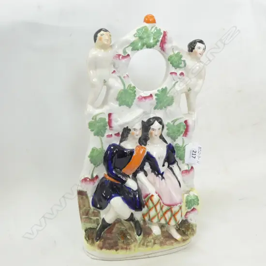 LG STAFFORDSHIRE FLATBACK - LADY & GENT w CHERUBS H. 340MM