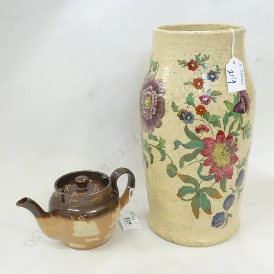 COPELAND SPODE VASE AND DOULTON STONEWARE SMALL HUNTING TEAPOT VASE 260MM HIGH