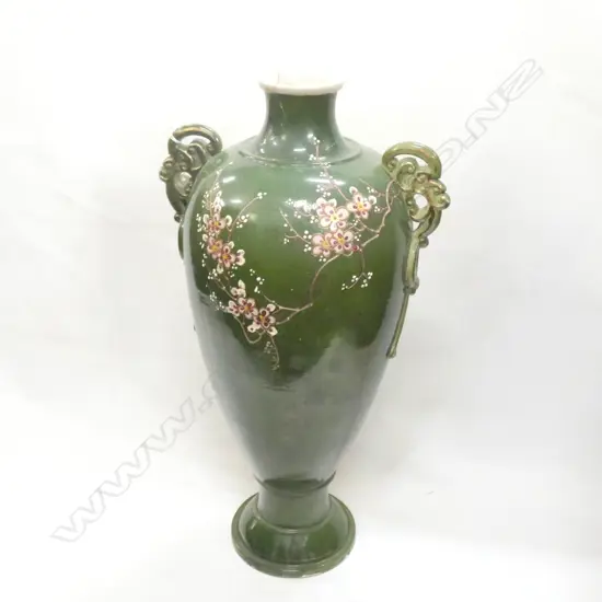 LARGE GREEN VICTORIAN VASE H.570mm (REPAIRED)