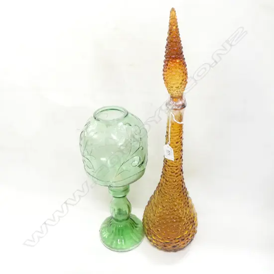 RETRO ORANGE GENIE BOTTLE H.570mm + ITALIAN GREEN GLASS CANDLE HOLDER