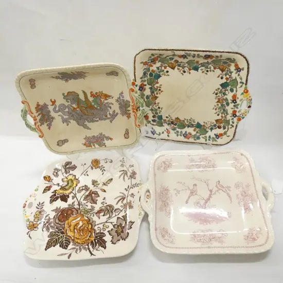 4 MASONS IRONSTONE TWO-HANDLED PLATES - MIXED PATTERNS