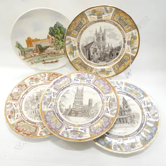5 MASONS IRONSTONE PLATES, 4 CHRISTMAS & 1 SCENIC