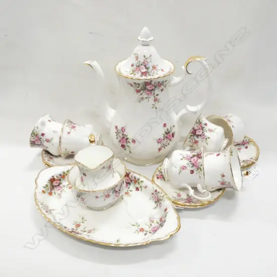 ROYAL ALBERT COTTAGE GARDEN SET; COFFEE POT (H 270MM) & 6 C&S 1 CUP A/F) JUG / SUGAR BOWL/ OVAL CAKE PLATE