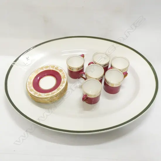6 WEDGWOOD DEMITASSE C&S - BURGUNDY & GOLD X LG OVAL SERVING PLATTER (L 475MM) 
