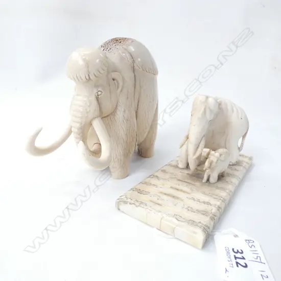 IVORY CARVING w. ELEPHANT MOLAR BASE W.140mm + MAMMOTH