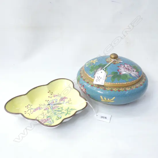 CLOISONNE LIDDED DISH (DIA 180MM) & DISH (L 182NMM)