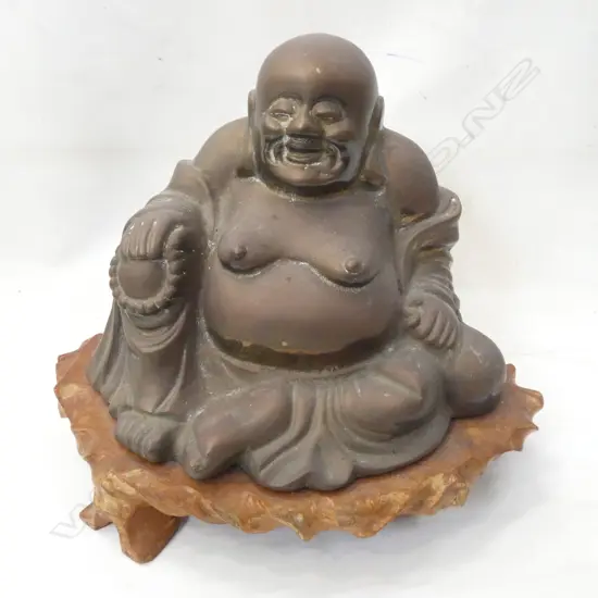LG BRASS CAST BUDDHA ON WOODEN STAND  H. 300MM