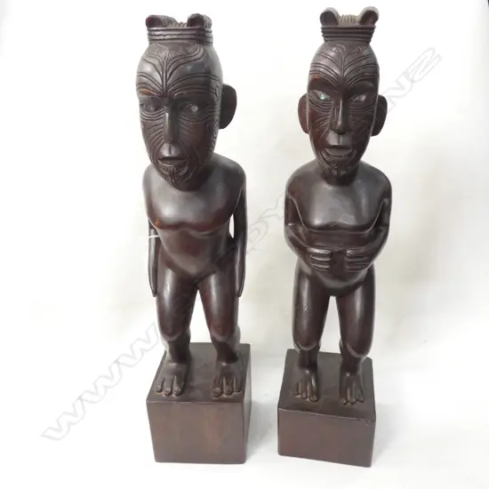 PR CARVED WOODEN MAORI FIGURES H.600mm