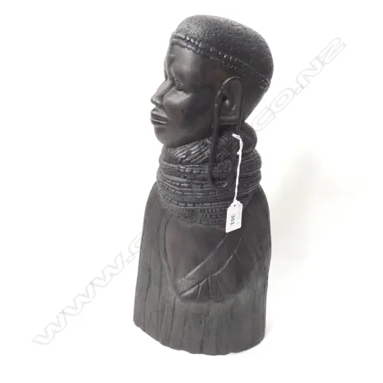 CARVED EBONY BUST OF MASAI WOMAN H.410mm