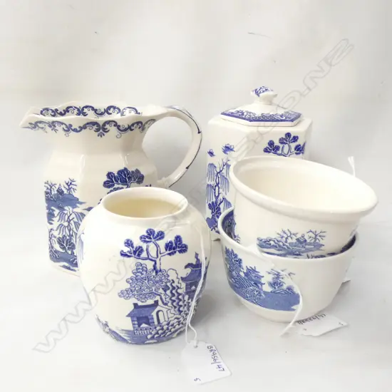 5 PCS MASONS IRONSTONE BLUE & WHITE WILLOW PATTERN