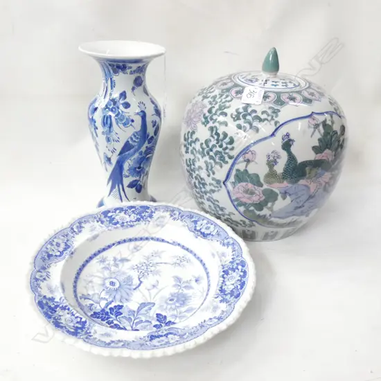 ORIENTAL LIDDED VASE H.240mm + DELFT VASE & OLD IRONSTONE SOUP BOWL