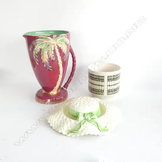 BESWICK PALM TREE JUG (H 235MM) HAT POSY VASE & HORNSEA JARDINIERE