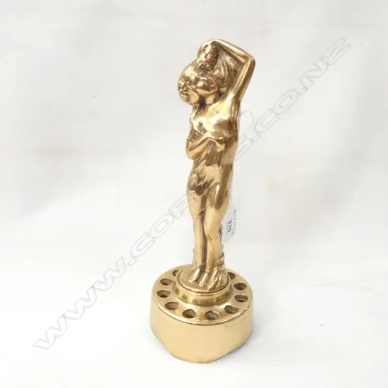 HEAVY BRASS DECO STYLE LADY FIGURE ON FLOWER FROG H.260mm