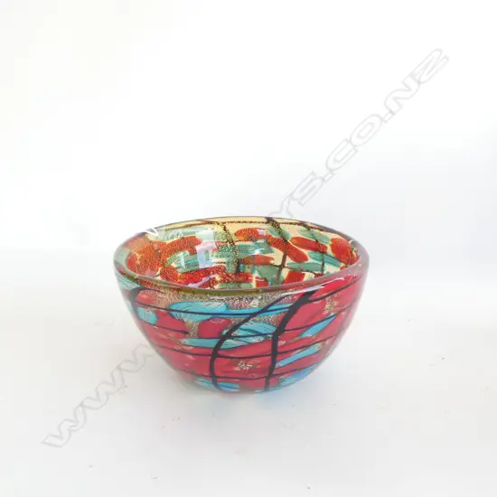 MURANO ? ART GLASS BOWL BLUE & RED CANES...