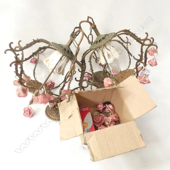 PR OLD PORCELAIN ROSE CHANDELIER DIA  300MM + SM BOX SPARE PIECES  A/F