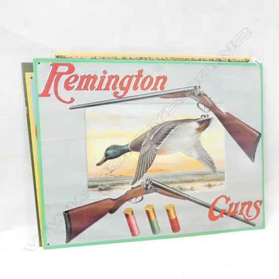 4 ASST GUN (WINCHESTER ETC) RELATED TIN PLATE SIGNS LARGEST 410 X 320MM