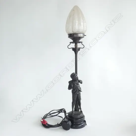 BRONZED SPELTER CLASSIC NOVELTY FIGURED LAMP; SMOKING BOY H.620mm