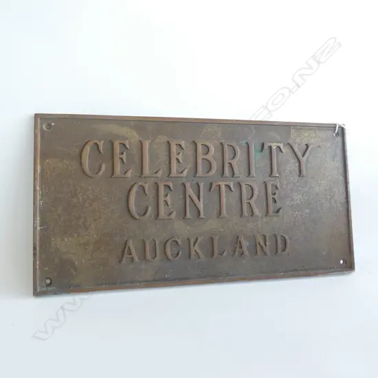 BRONZE BUILDING PLAQUE 'CELEBRITY CENTRE AUCKLAND' 200x400mm
