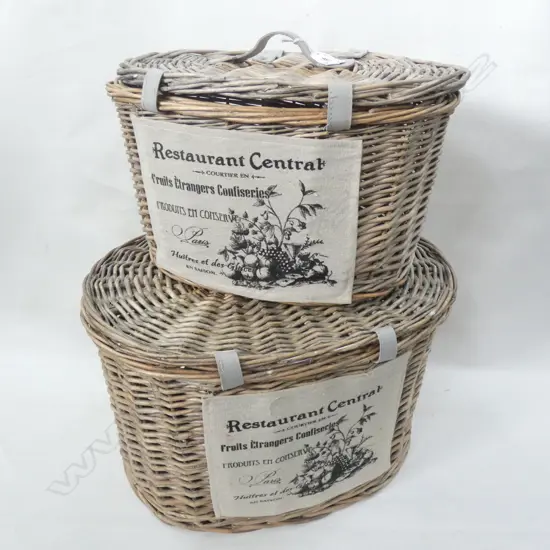 2 WOVEN CANE BASKETS W.440mm