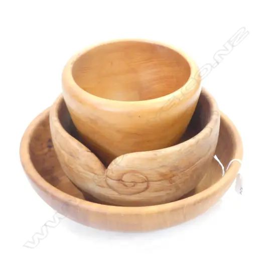 3 WOODEN BOWLS RIMU TOTARA AND KAURI LGEST 295MM DIA.
