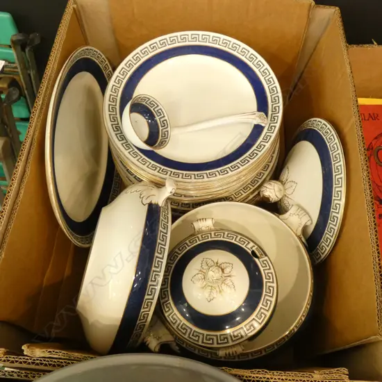BLUE GREEK KEY DINNER SERVICE 'BISTRO ENGLAND' 