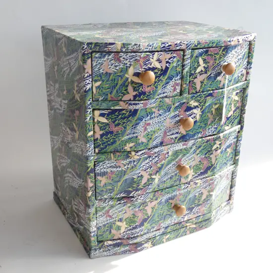 5 DRAWER PAPER BOARD CABINET W FOLIAGE AND BUTTERFLIES H351mm