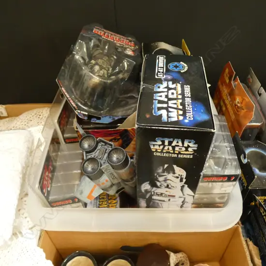 BOX LOT ASST. BOXED TOY FIGURINES; STAR WARS, SIN CITY ETC