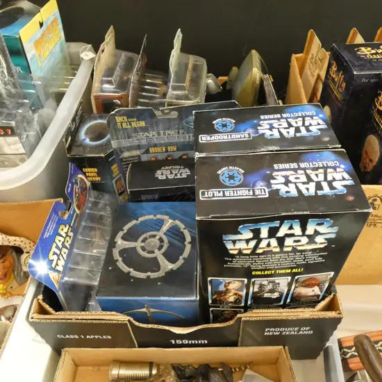 BOX LOT ASST. BOXED TOYS; STAR WARS, STAR TREK ETC